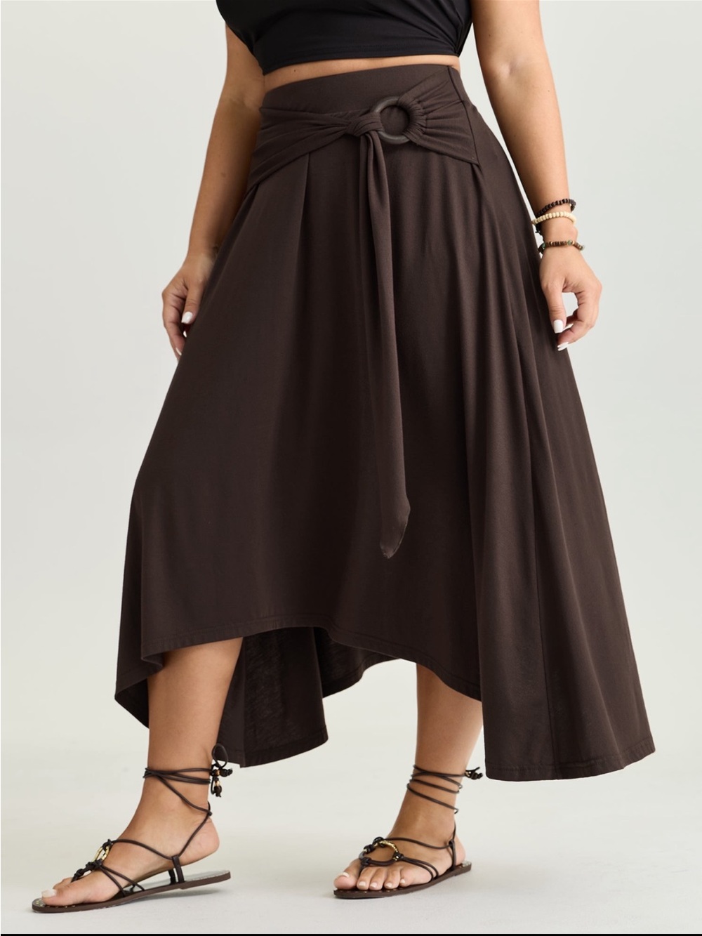 BloomChic Brown Asymmetrical Hem Skirt with Ring Tie size 1X (14-16)